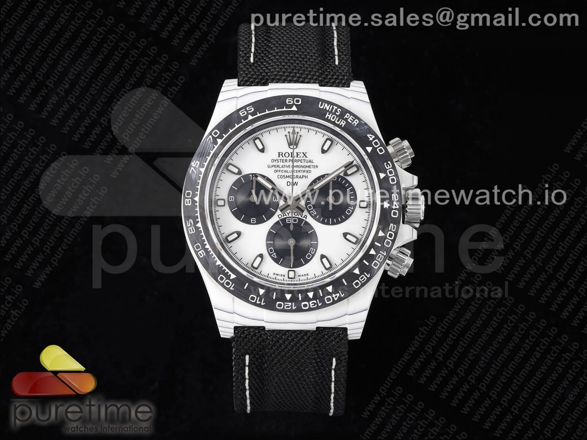 Daytona DIW White Carbon Case and Bezel N6F White/Black Dial on Black Nylon Strap SA4130