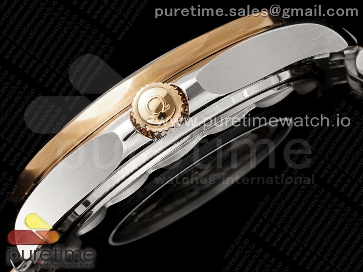 Seamaster Diver 300M SS/RG Black Ceramic Bezel JVSF Black Dial on SS/RG Bracelet A2824