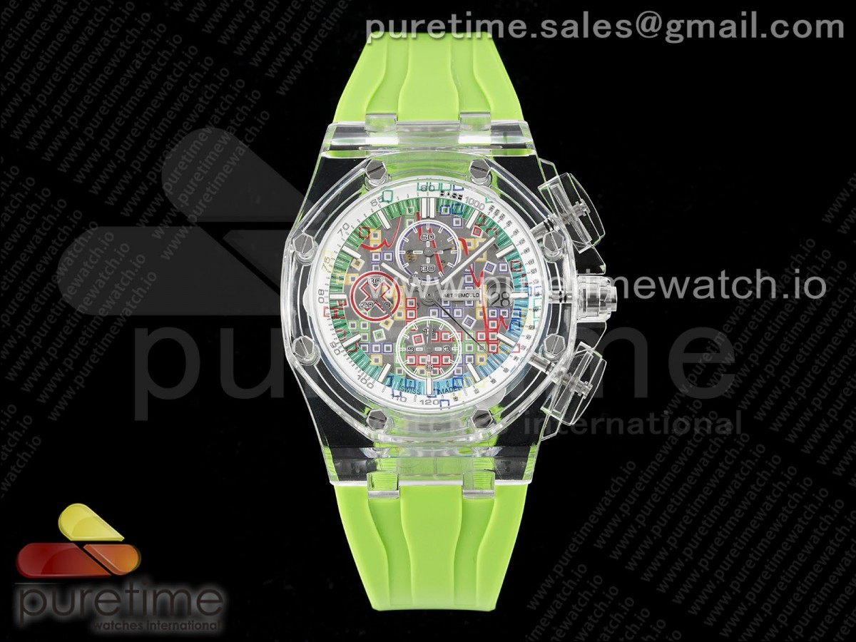 Royal Oak Offshore 44mm Transparent APF Colorful Dial on Green Rubber Strap A3126