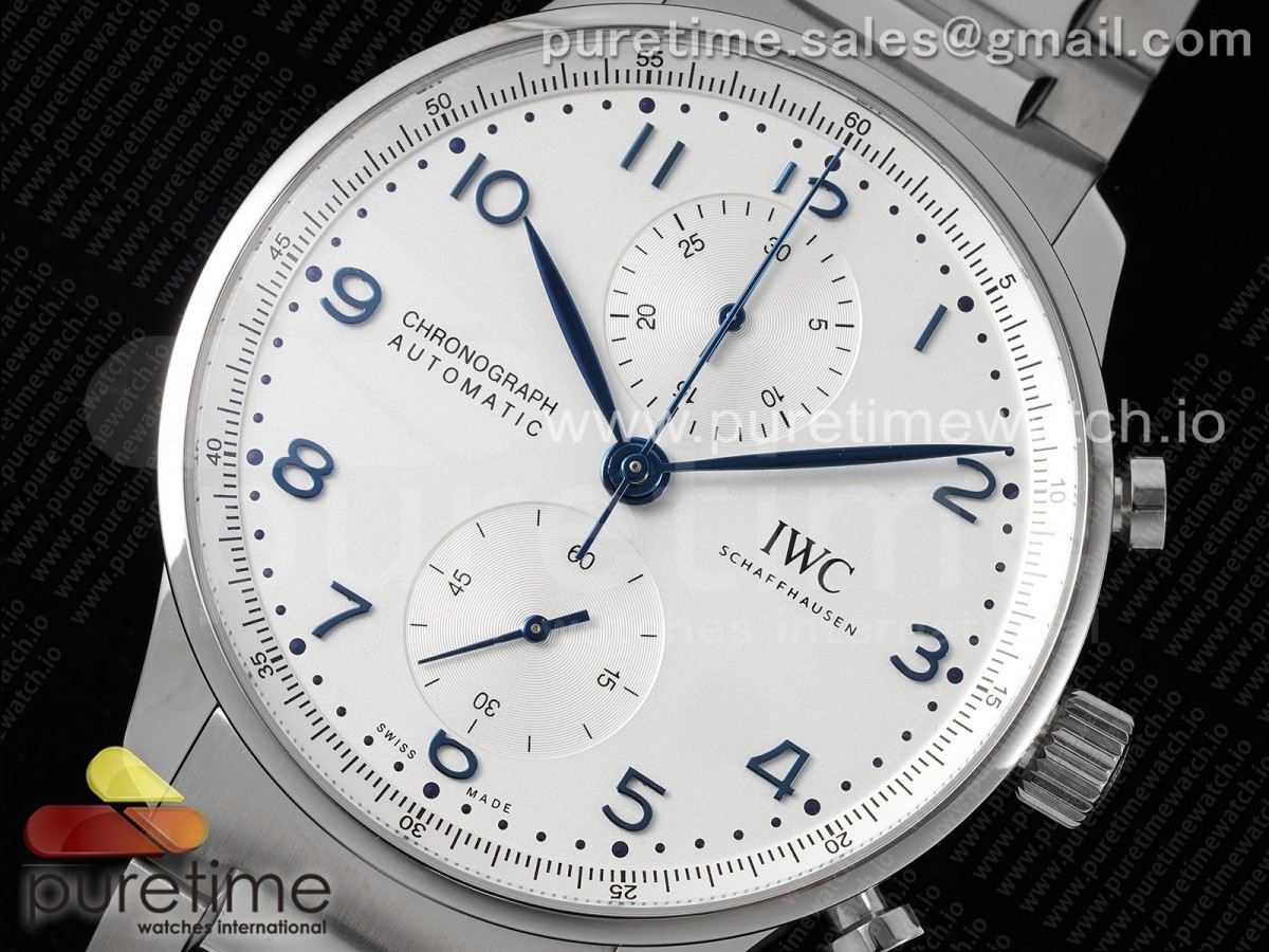 Portuguese Chrono IW3716 SS AZF White Dial Blue Markers on SS Bracelet A69355