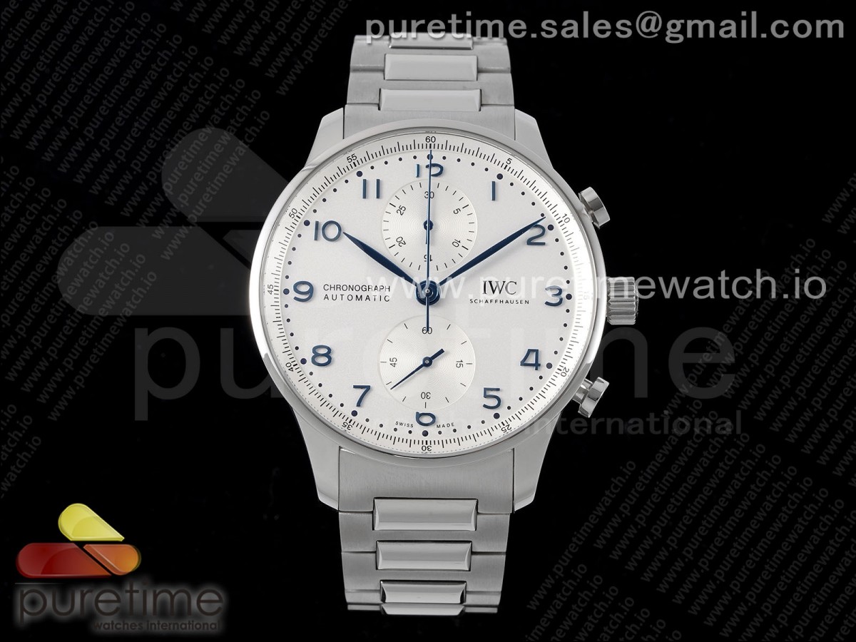 Portuguese Chrono IW3716 SS AZF White Dial Blue Markers on SS Bracelet A69355
