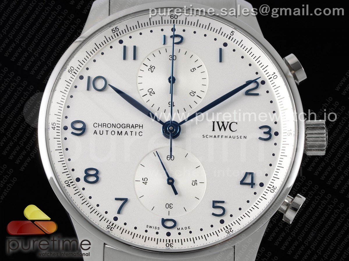 Portuguese Chrono IW3716 SS AZF White Dial Blue Markers on SS Bracelet A69355