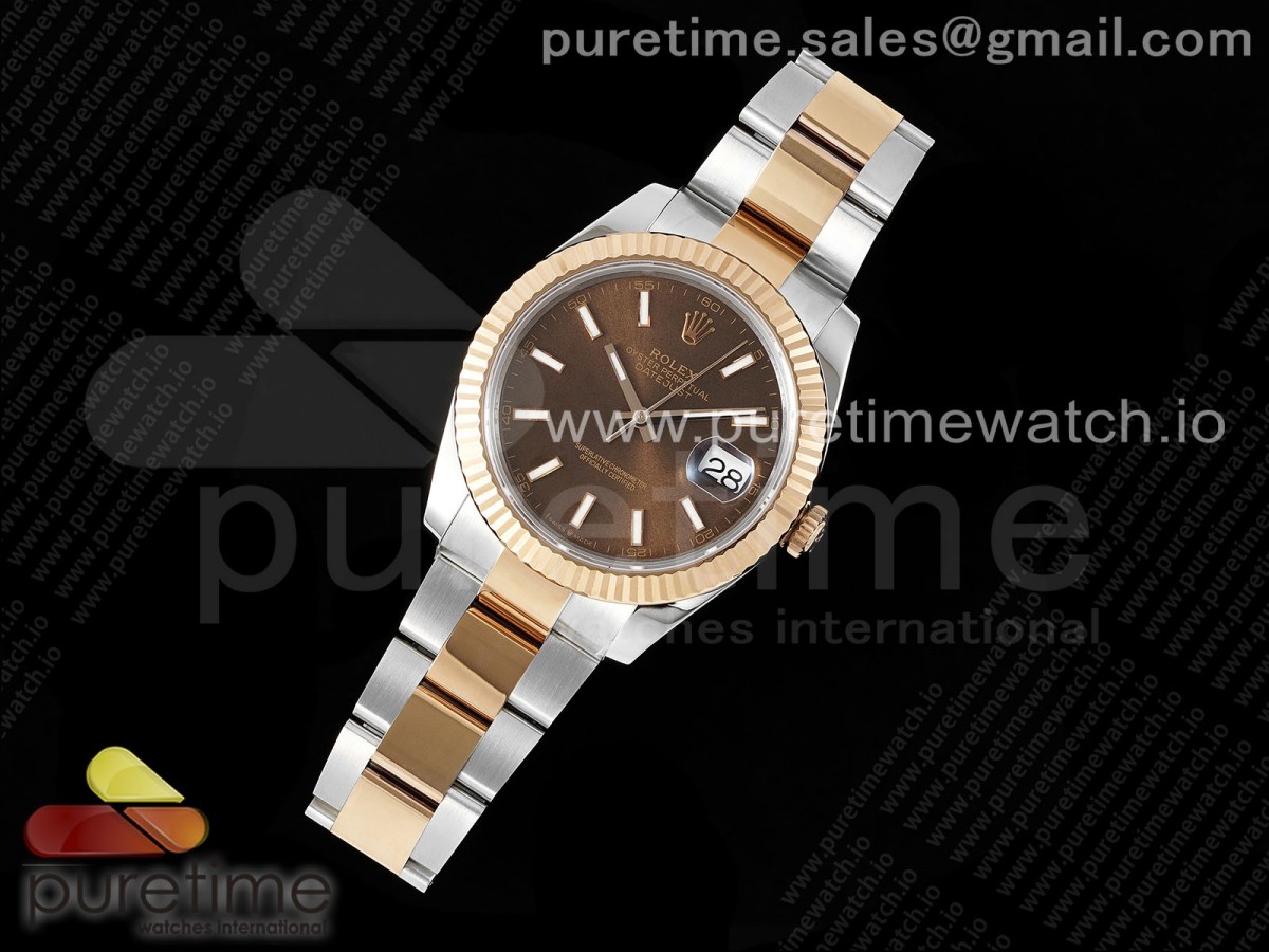 DateJust 41 126331 Fluted Bezel KING 904L Steel Brown Stick Dial on Oyster Bracelet VR3235