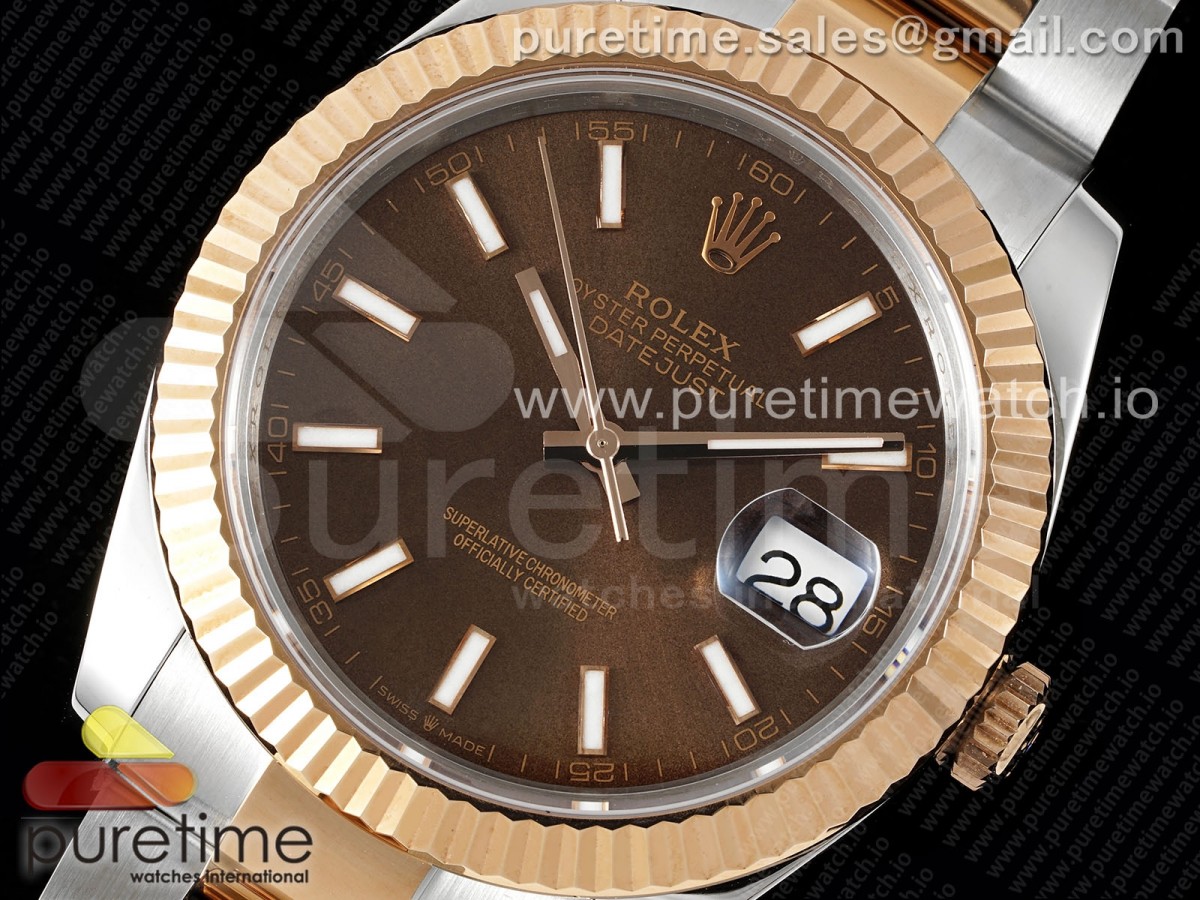 DateJust 41 126331 Fluted Bezel KING 904L Steel Brown Stick Dial on Oyster Bracelet VR3235