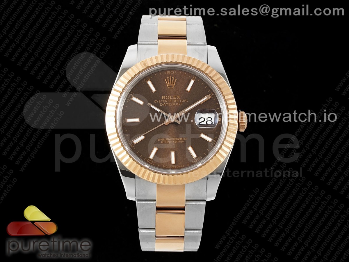 DateJust 41 126331 Fluted Bezel KING 904L Steel Brown Stick Dial on Oyster Bracelet VR3235