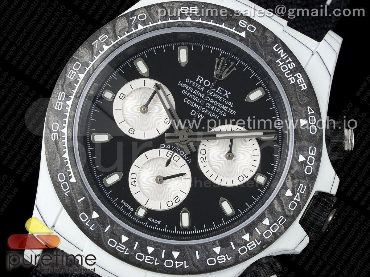 Daytona DIW White Carbon Case DIWF Edition Black/White Dial on Black Nylon Strap A7750