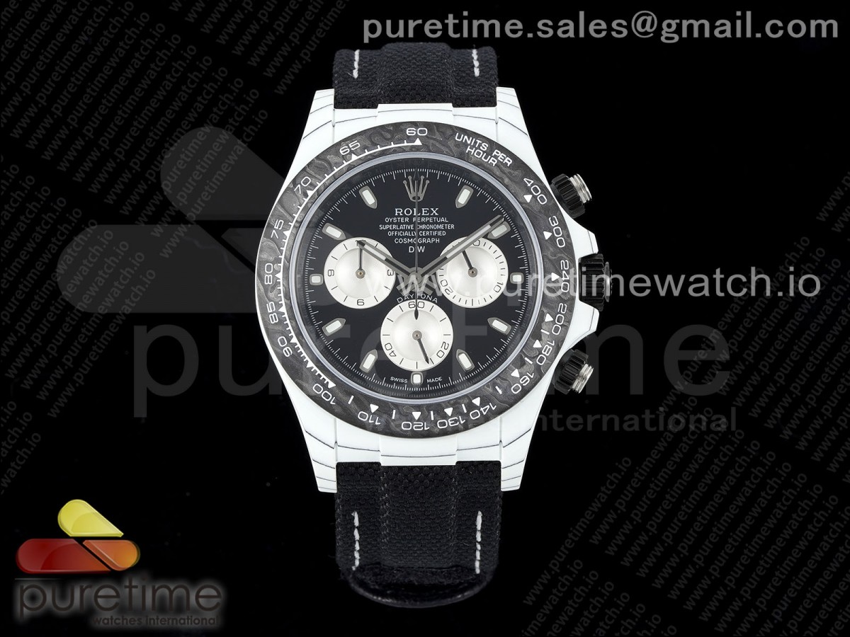 Daytona DIW White Carbon Case DIWF Edition Black/White Dial on Black Nylon Strap A7750