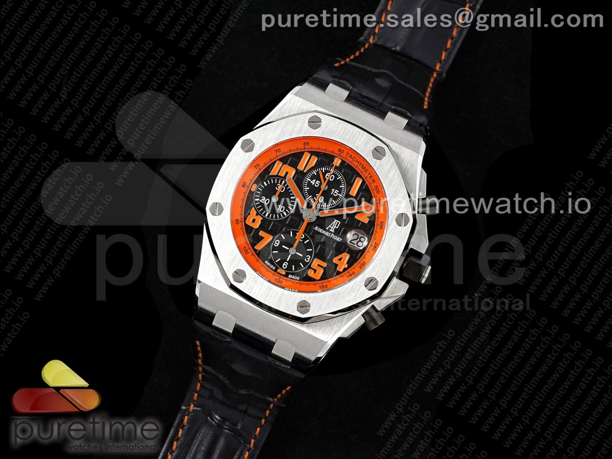 Royal Oak Offshore 42mm SS APF Black Dial Orange Markers on Black Leather Strap A7750