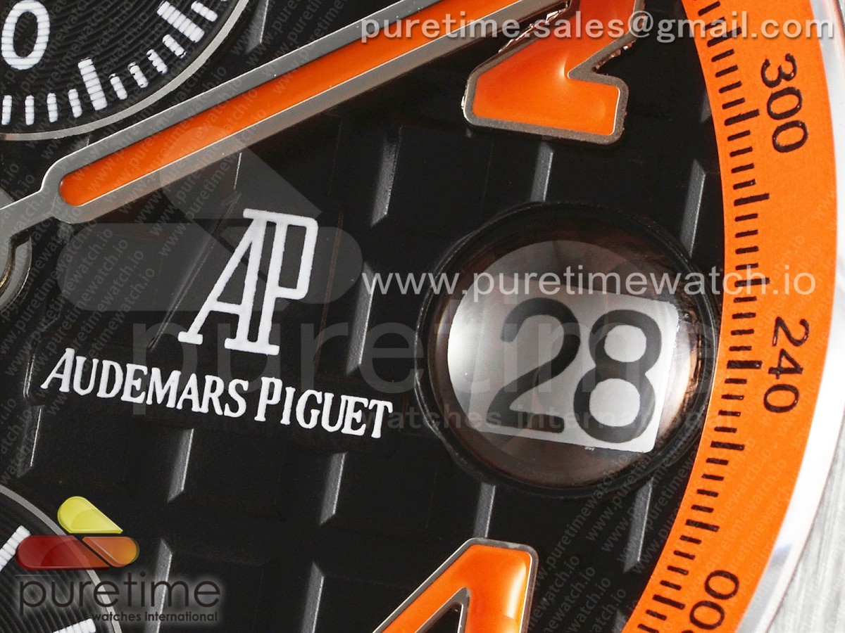 Royal Oak Offshore 42mm SS APF Black Dial Orange Markers on Black Leather Strap A7750
