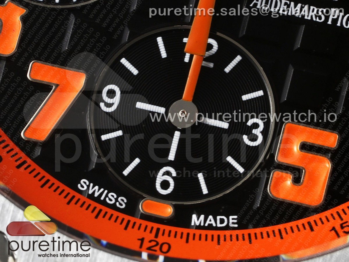 Royal Oak Offshore 42mm SS APF Black Dial Orange Markers on Black Leather Strap A7750