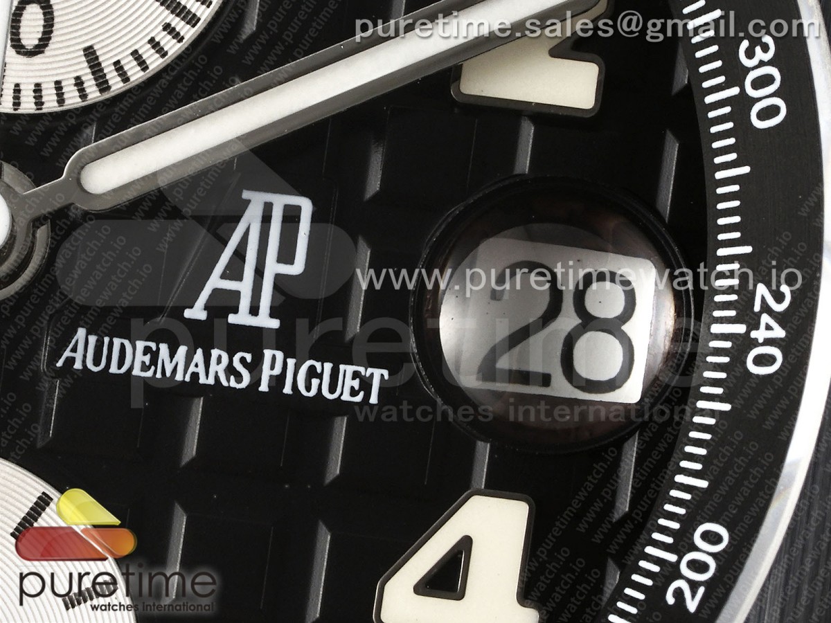 Royal Oak Offshore 42mm SS APF Black Dial White Markers Ceramic Bezel on Black Rubber Strap A7750