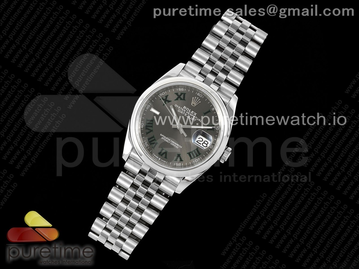 DateJust 36 SS 126200 VSF 904L Steel Gray Dial Green Roman on Jubilee Bracelet VS3235
