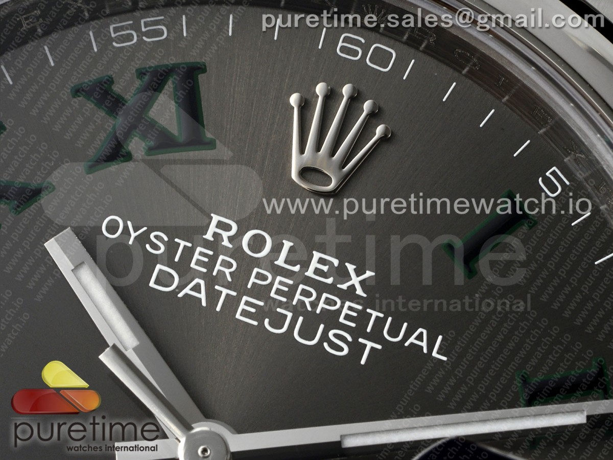 DateJust 36 SS 126200 VSF 904L Steel Gray Dial Green Roman on Jubilee Bracelet VS3235