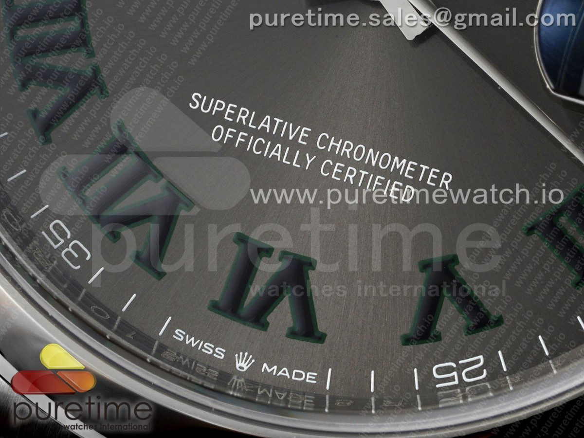 DateJust 36 SS 126200 VSF 904L Steel Gray Dial Green Roman on Jubilee Bracelet VS3235