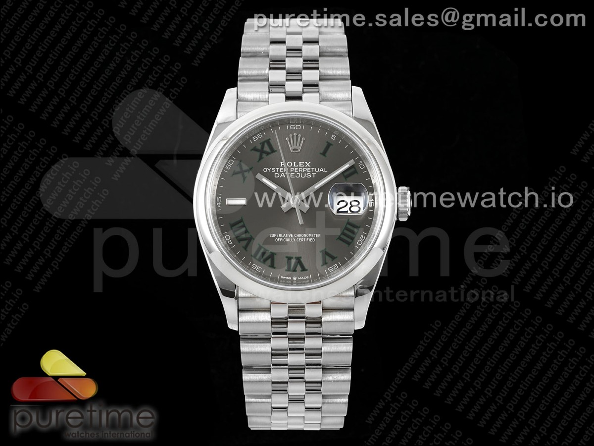 DateJust 36 SS 126200 VSF 904L Steel Gray Dial Green Roman on Jubilee Bracelet VS3235