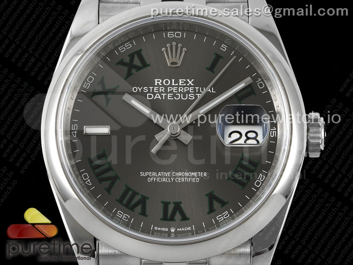 DateJust 36 SS 126200 VSF 904L Steel Gray Dial Green Roman on Jubilee Bracelet VS3235