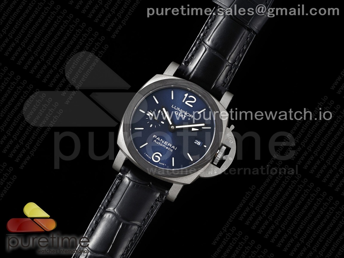 PAM1279 X Luminor GMT 42mm Titanium VSF Blue Dial on Black Leather Strap P.9011