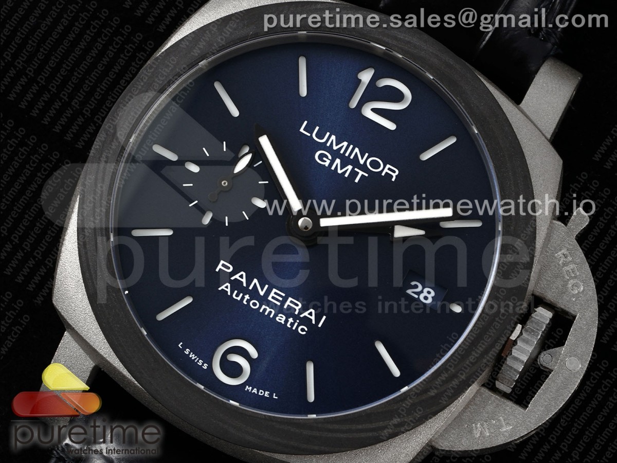 PAM1279 X Luminor GMT 42mm Titanium VSF Blue Dial on Black Leather Strap P.9011