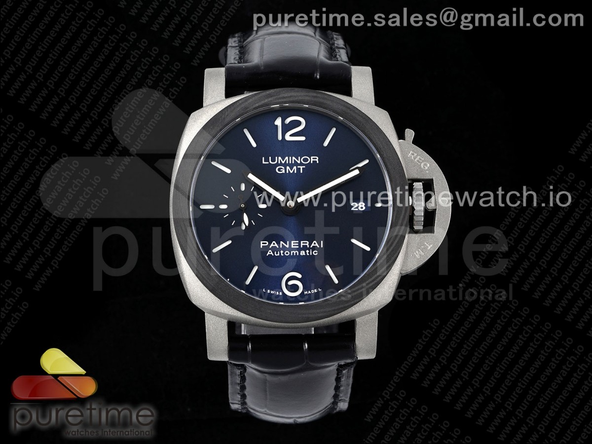 PAM1279 X Luminor GMT 42mm Titanium VSF Blue Dial on Black Leather Strap P.9011