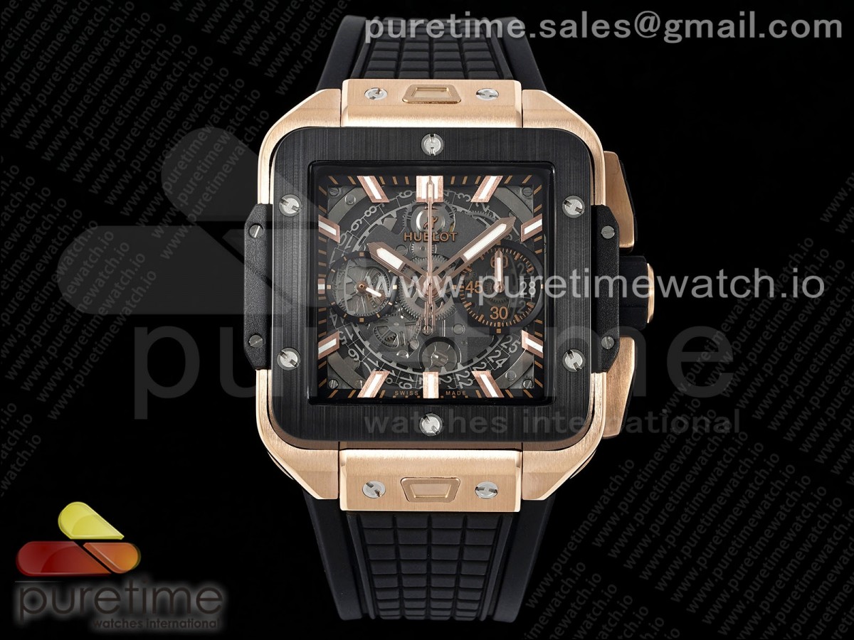 Square Bang Unico 42mm RG BBF Skeleton Dial Ceramic Bezel on Black Rubber Strap A1280