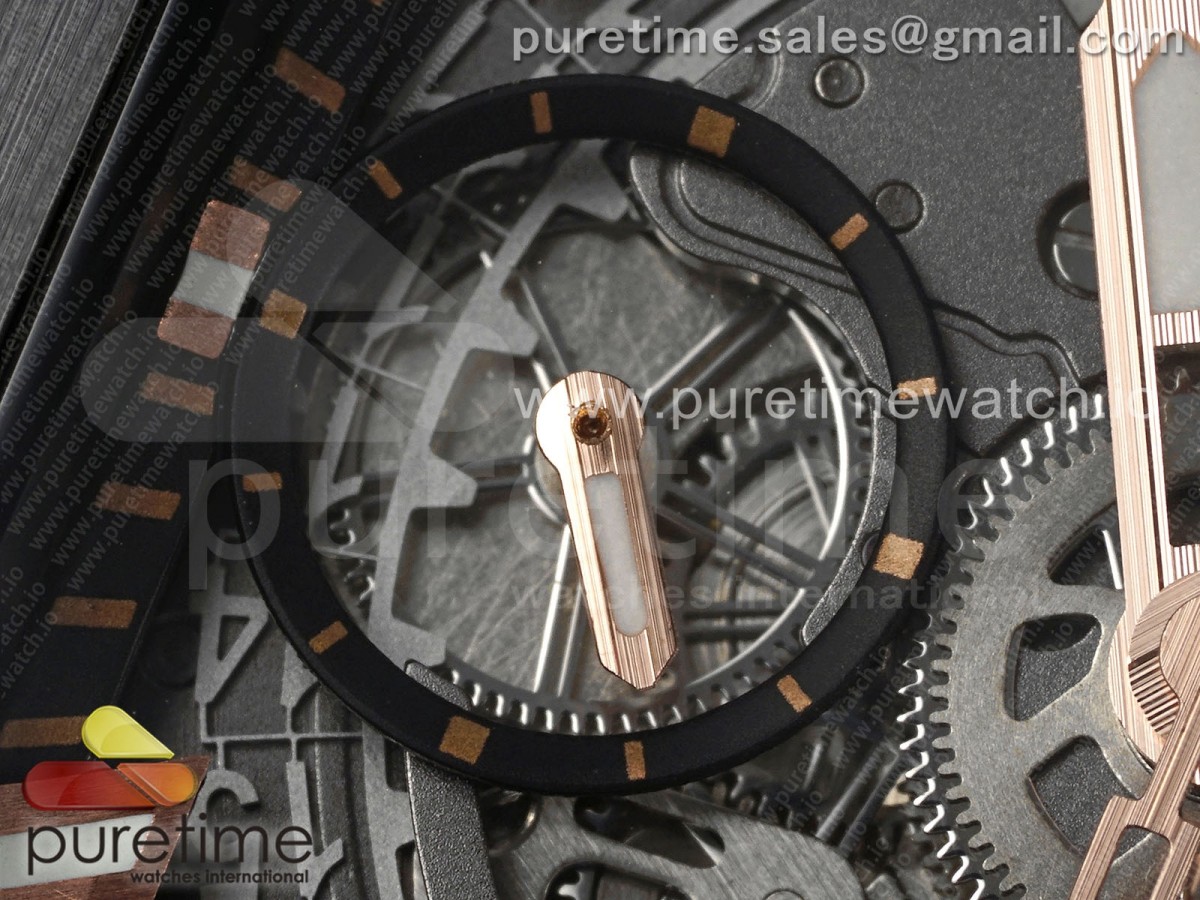 Square Bang Unico 42mm RG BBF Skeleton Dial Ceramic Bezel on Black Rubber Strap A1280