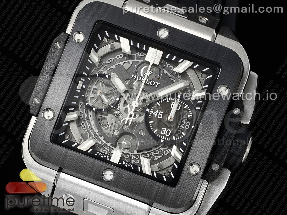 Square Bang Unico 42mm Titanium BBF Skeleton Dial Ceramic Bezel on Black Rubber Strap A1280
