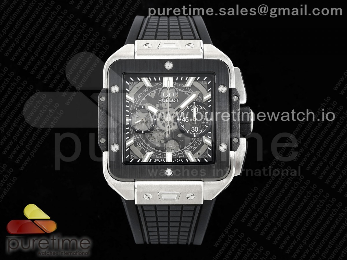 Square Bang Unico 42mm Titanium BBF Skeleton Dial Ceramic Bezel on Black Rubber Strap A1280