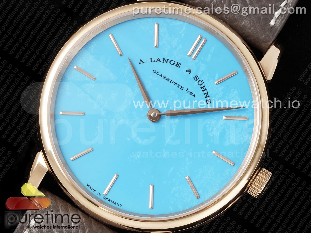 Saxonia Thin RG F8F Edition Tiffany Blue Dial on Brown Leather Strap A23J