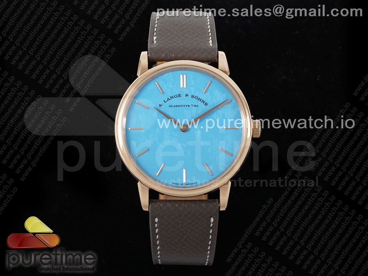 Saxonia Thin RG F8F Edition Tiffany Blue Dial on Brown Leather Strap A23J