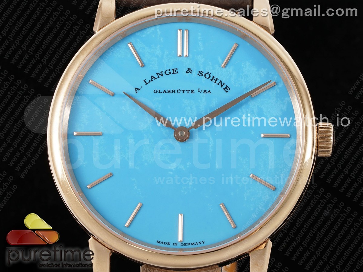 Saxonia Thin RG F8F Edition Tiffany Blue Dial on Brown Leather Strap A23J