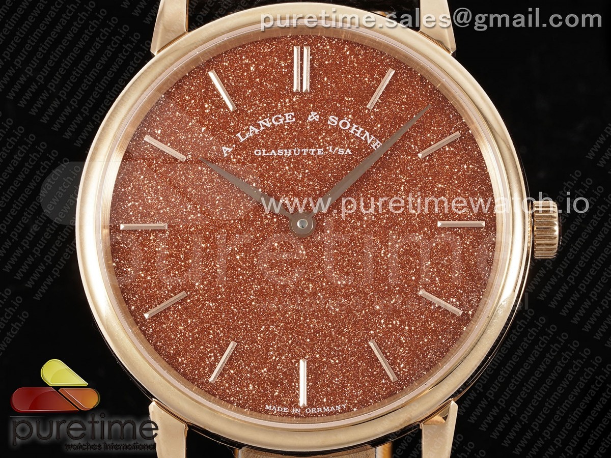 Saxonia Thin RG F8F Edition Orange Dial on Black Leather Strap A23J