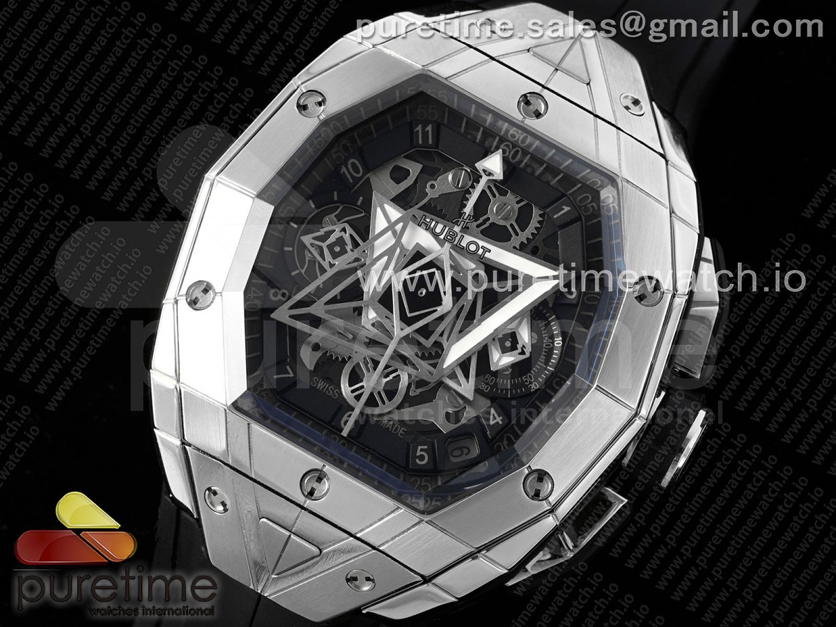 Spirit of Big Bang Sang Bleu SS BLSF Edition Skeleton Dial on Black Rubber Strap A7750