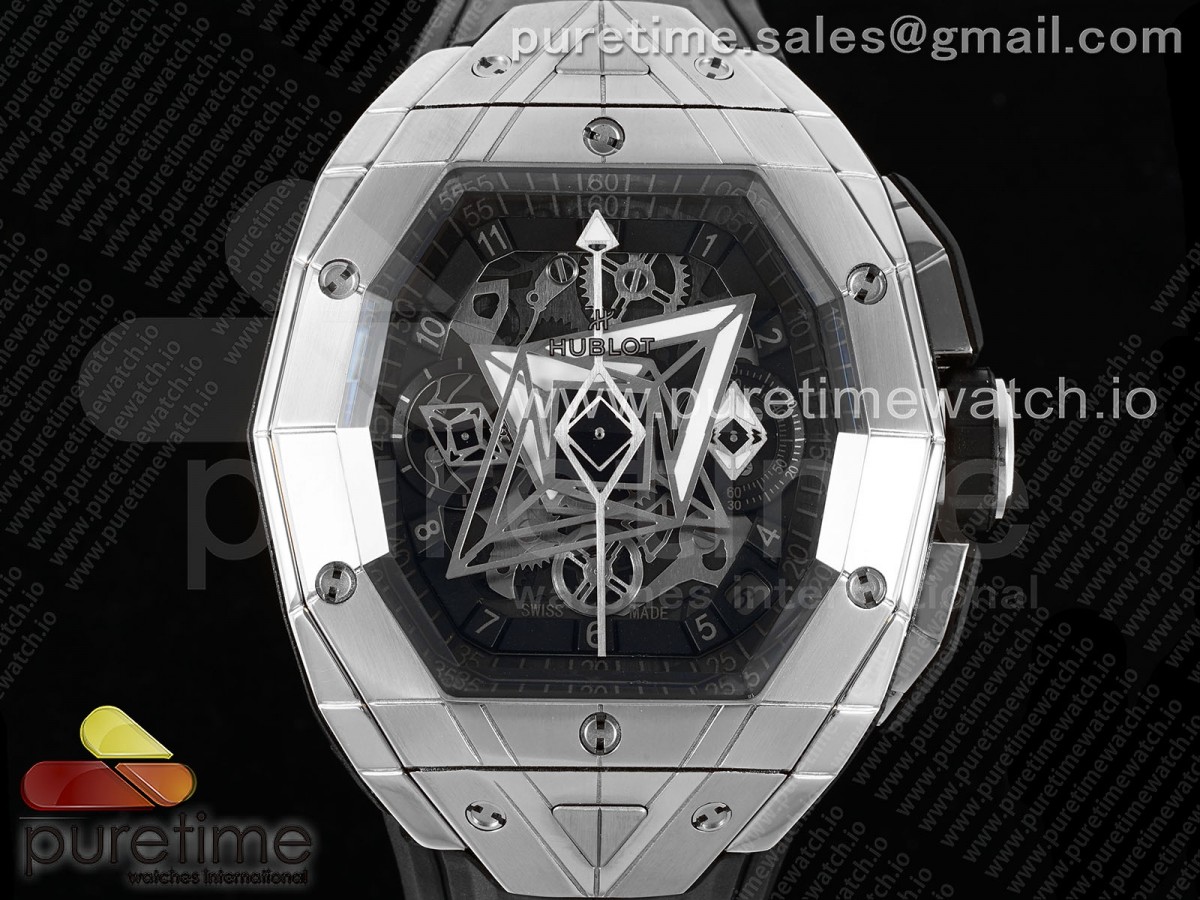 Spirit of Big Bang Sang Bleu SS BLSF Edition Skeleton Dial on Black Rubber Strap A7750