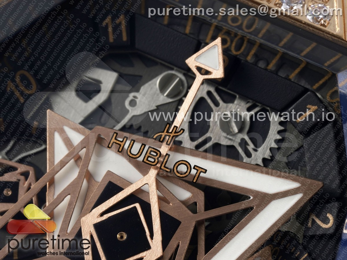 Spirit of Big Bang Sang Bleu RG Full Diamonds BLSF Edition Skeleton Dial on Black Rubber Strap A7750