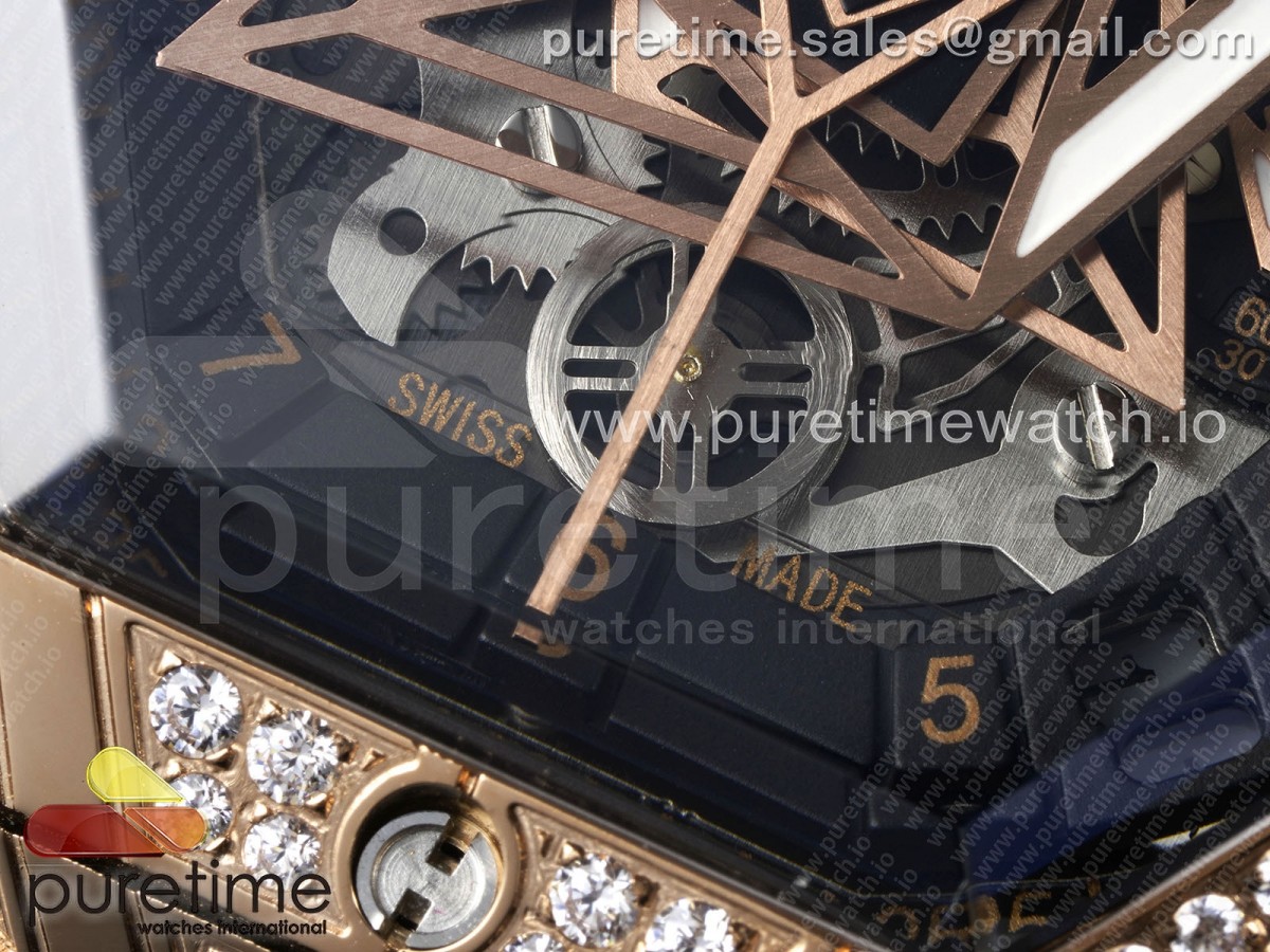 Spirit of Big Bang Sang Bleu RG Full Diamonds BLSF Edition Skeleton Dial on Black Rubber Strap A7750