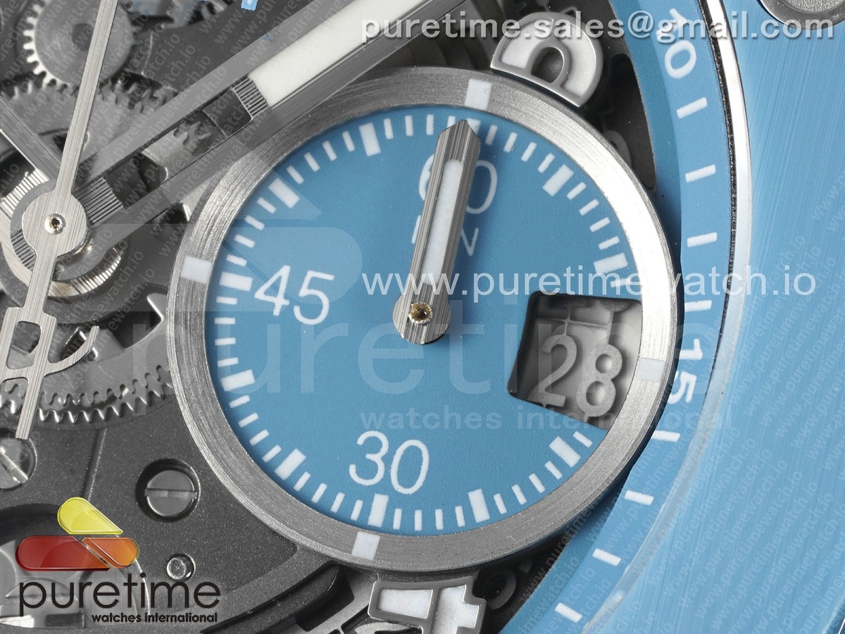 Big Bang Unico Sky Blue Ceramic BBF Skeleton Dial on Blue/White Rubber Strap A1280