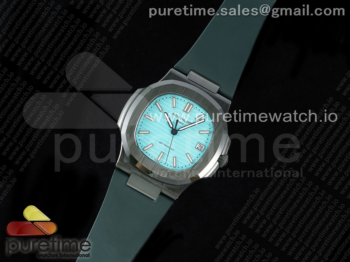 AET Nautilus 5711 Green Ceramic AMGF Tiffany Blue Dial on Green Rubber Strap MIYOTA 9015
