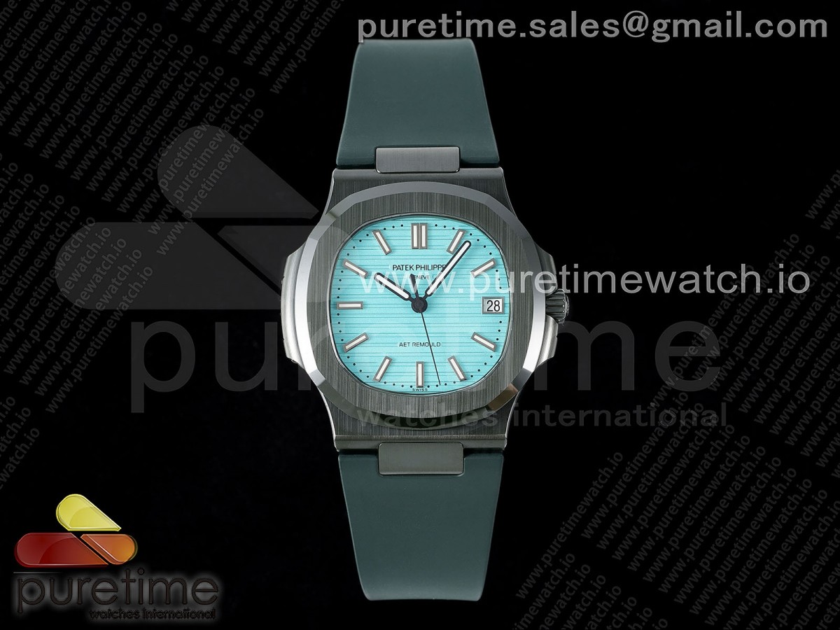 AET Nautilus 5711 Green Ceramic AMGF Tiffany Blue Dial on Green Rubber Strap MIYOTA 9015
