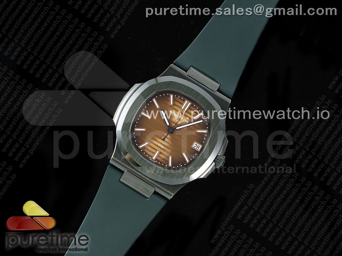 AET Nautilus 5711 Green Ceramic AMGF Brown Dial on Green Rubber Strap MIYOTA 9015