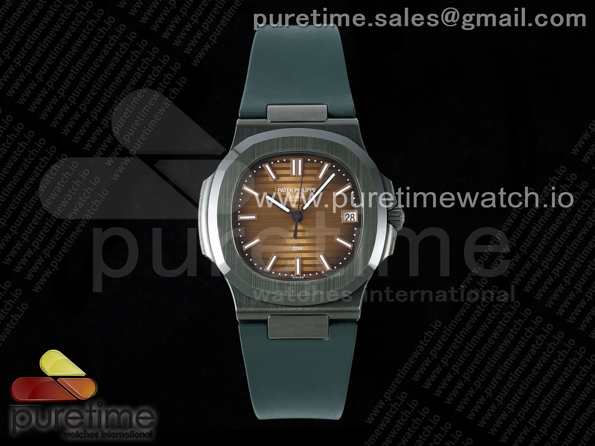 AET Nautilus 5711 Green Ceramic AMGF Brown Dial on Green Rubber Strap MIYOTA 9015