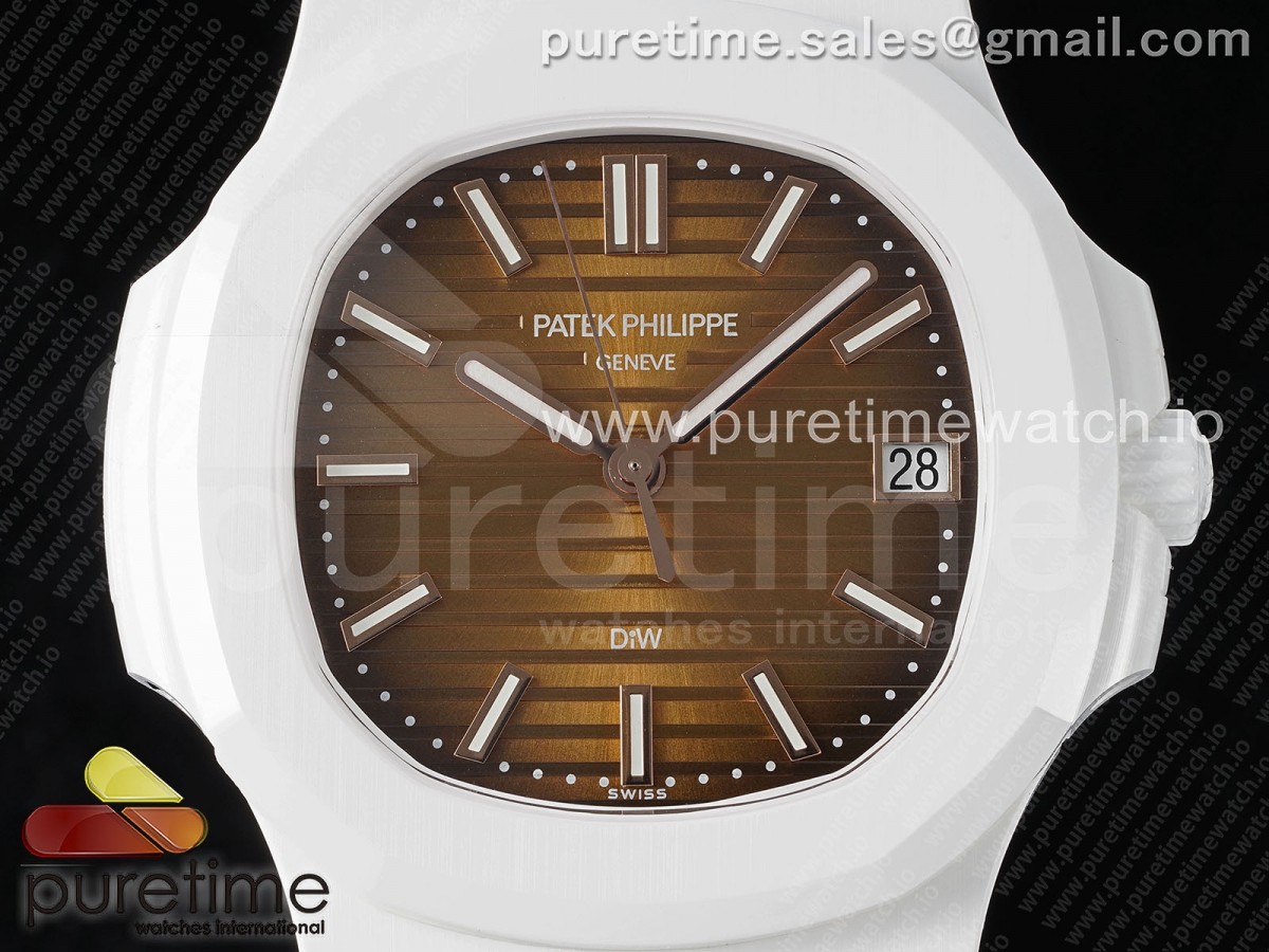 AET Nautilus 5711 White Ceramic AMGF Brown Dial on White Rubber Strap MIYOTA 9015
