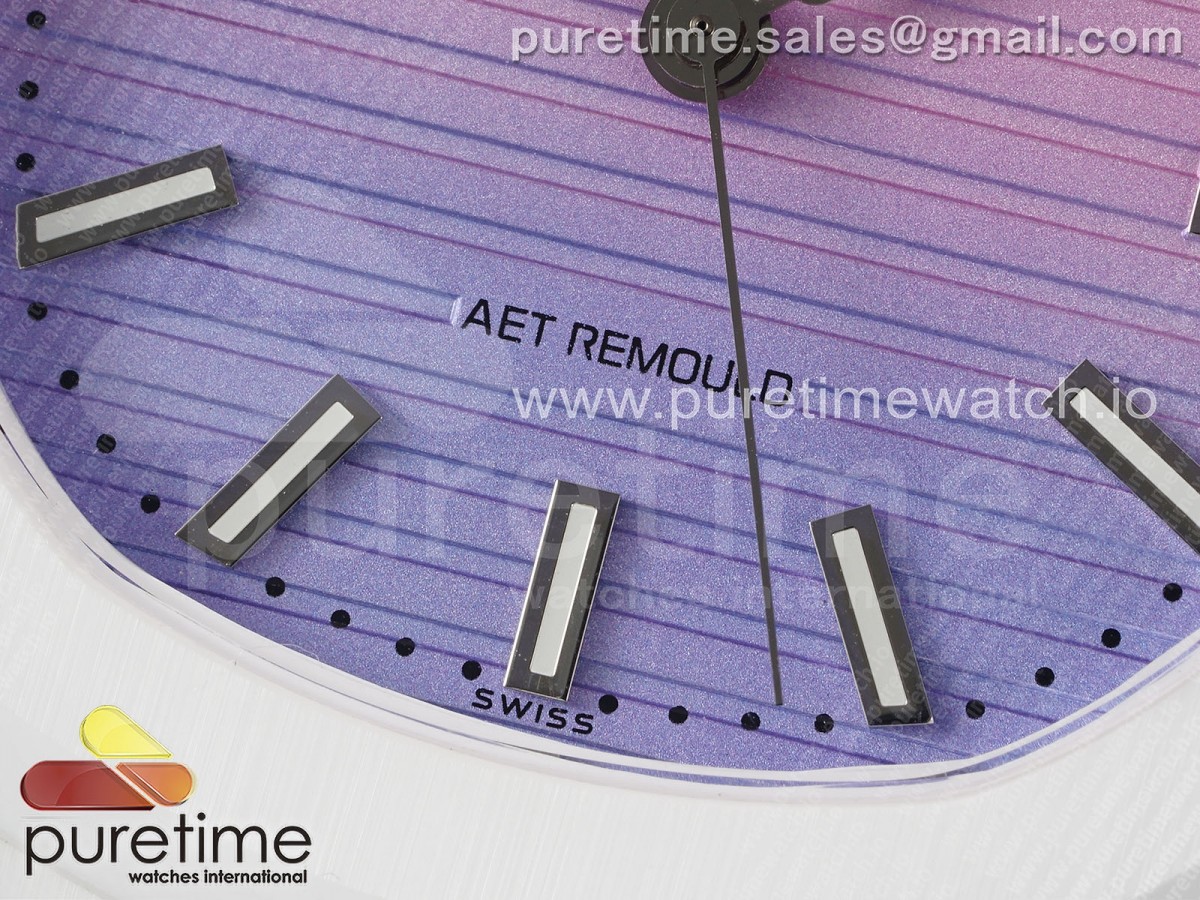 AET Nautilus 5711 White Ceramic AMGF Purple/Pink Dial on White Rubber Strap MIYOTA 9015