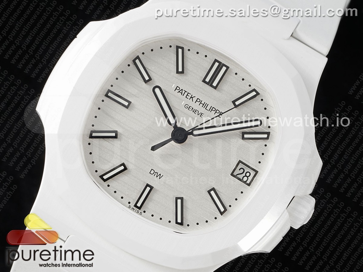 AET Nautilus 5711 White Ceramic AMGF White Dial on White Rubber Strap MIYOTA 9015