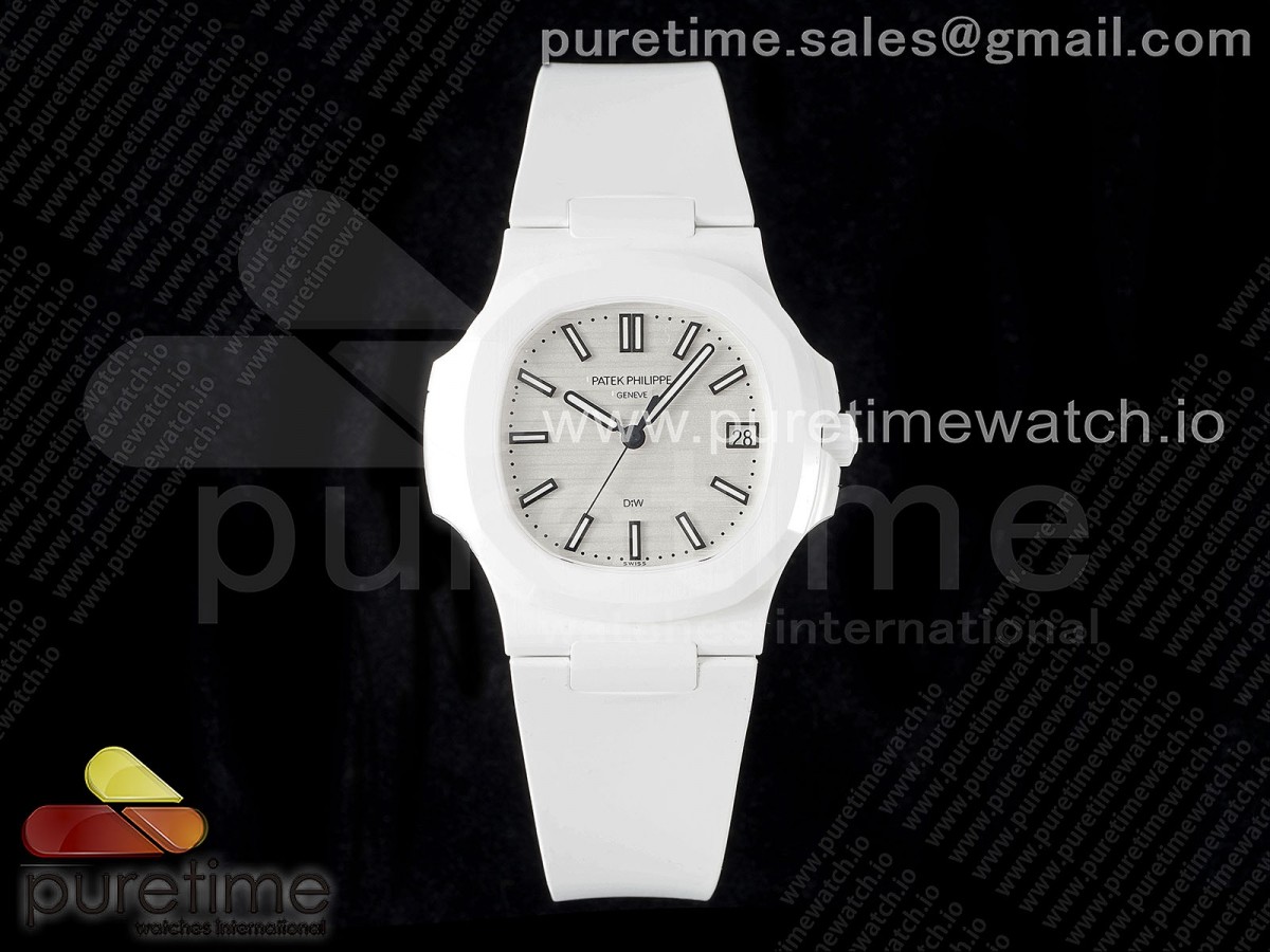 AET Nautilus 5711 White Ceramic AMGF White Dial on White Rubber Strap MIYOTA 9015