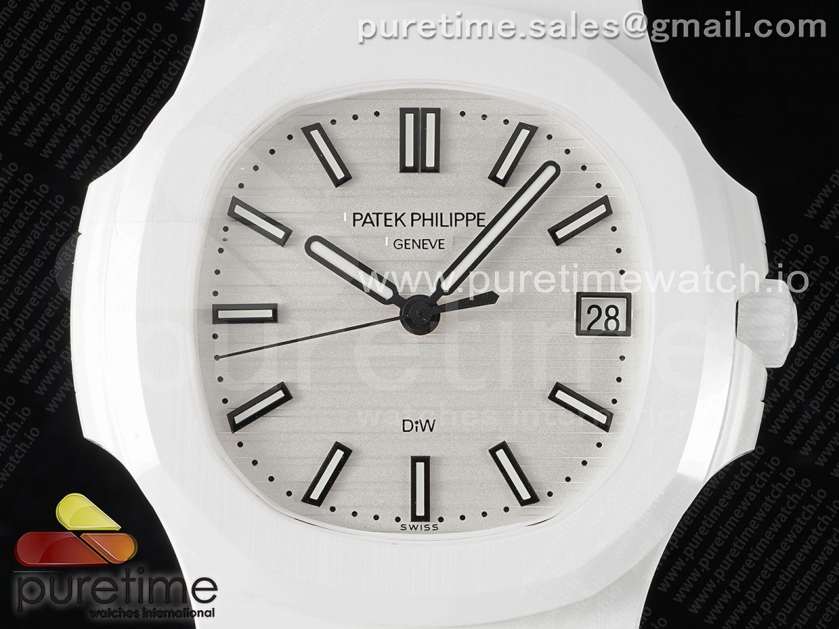 AET Nautilus 5711 White Ceramic AMGF White Dial on White Rubber Strap MIYOTA 9015