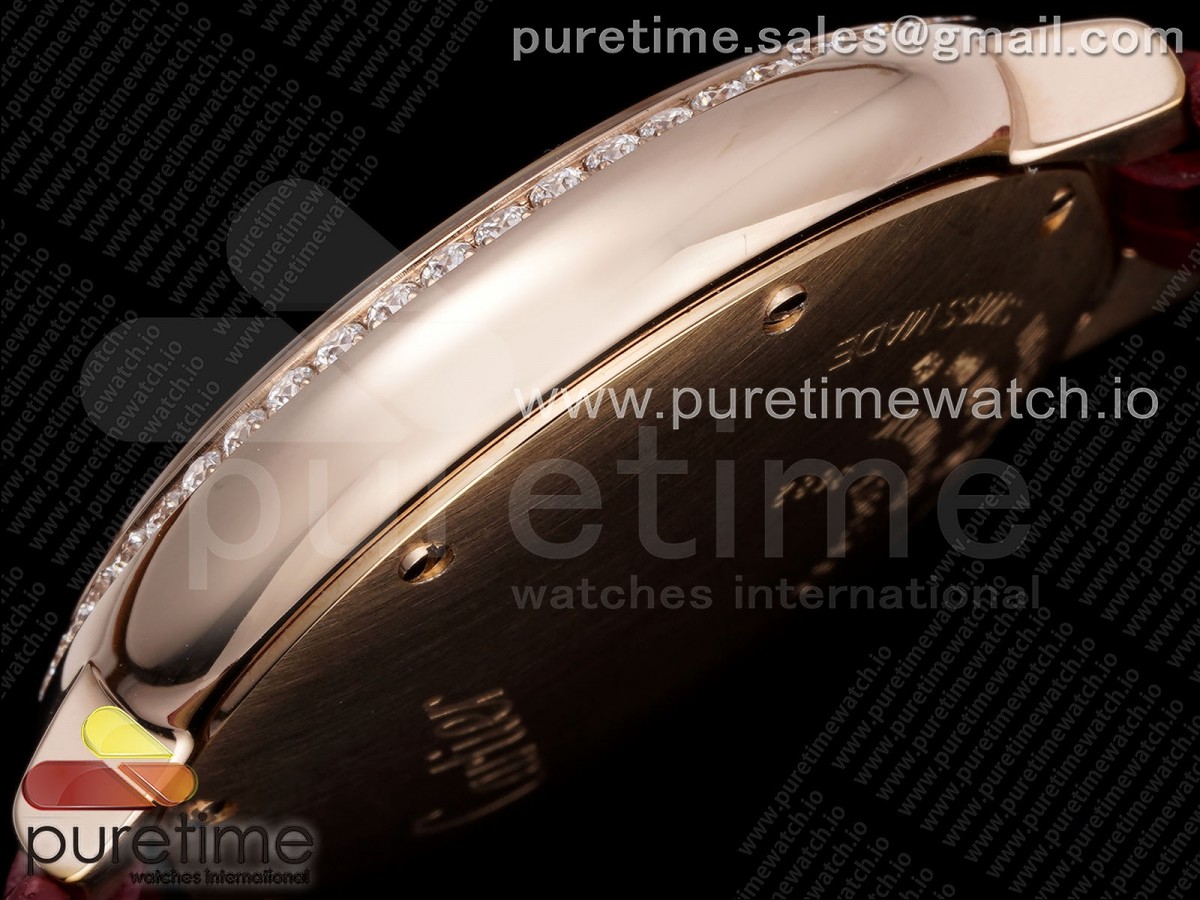 Ballon Bleu 33mm RG AF Silver Dial Diamonds Bezel on Red Leather Strap SEIKO NH05A