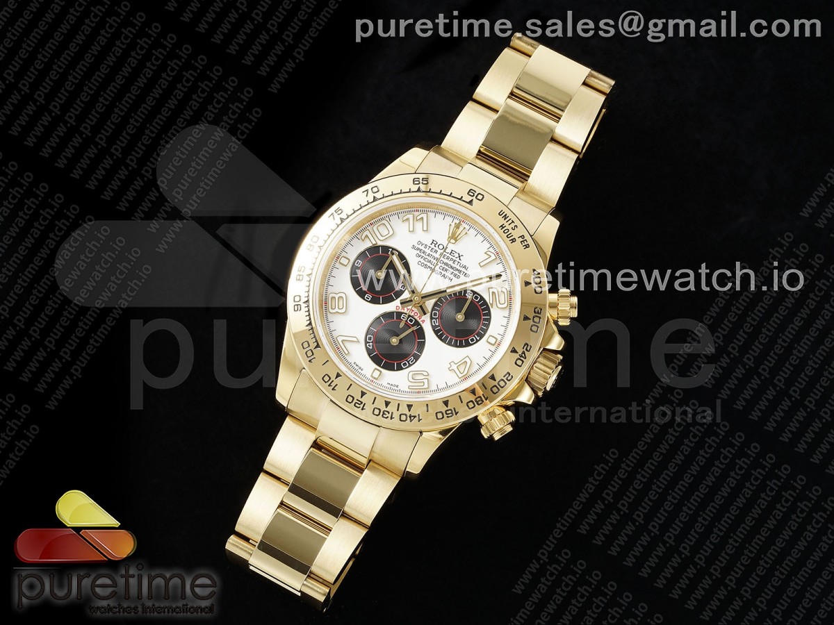 Daytona 116508 QF White/Black Numeral Dial on YG Bracelet SH4130 V3 (Gain Weight)