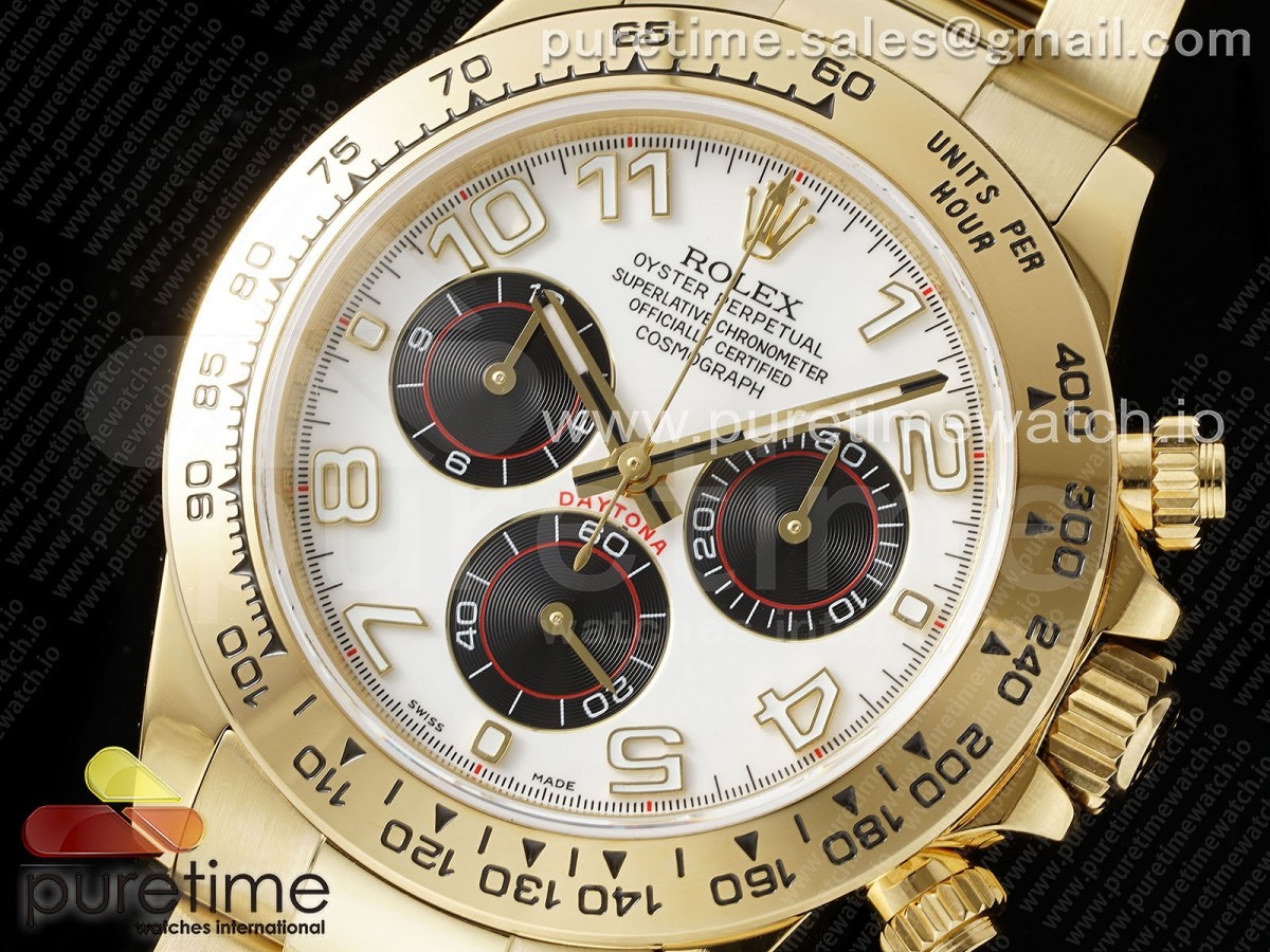 Daytona 116508 QF White/Black Numeral Dial on YG Bracelet SH4130 V3 (Gain Weight)