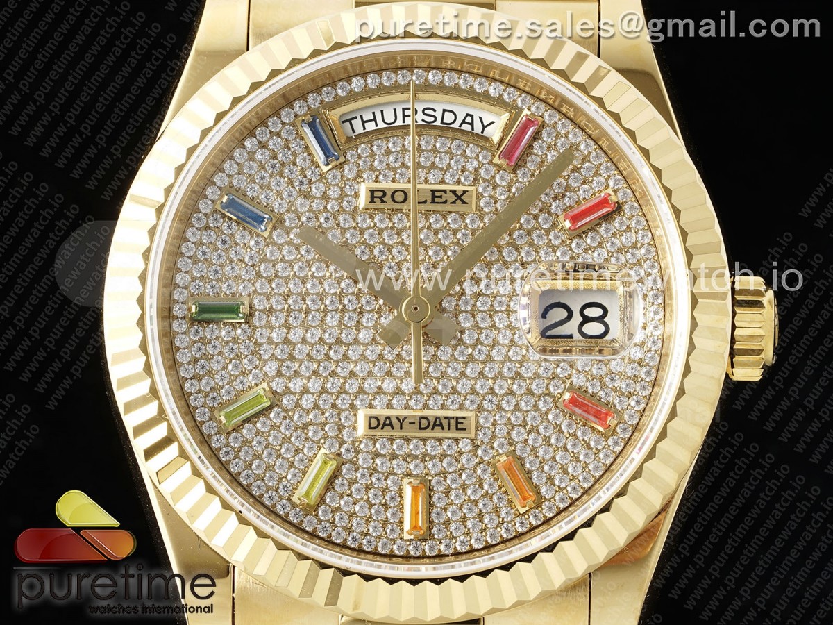 Day Date 36 YG TWSF Diamonds Dial on YG Bracelet A2836