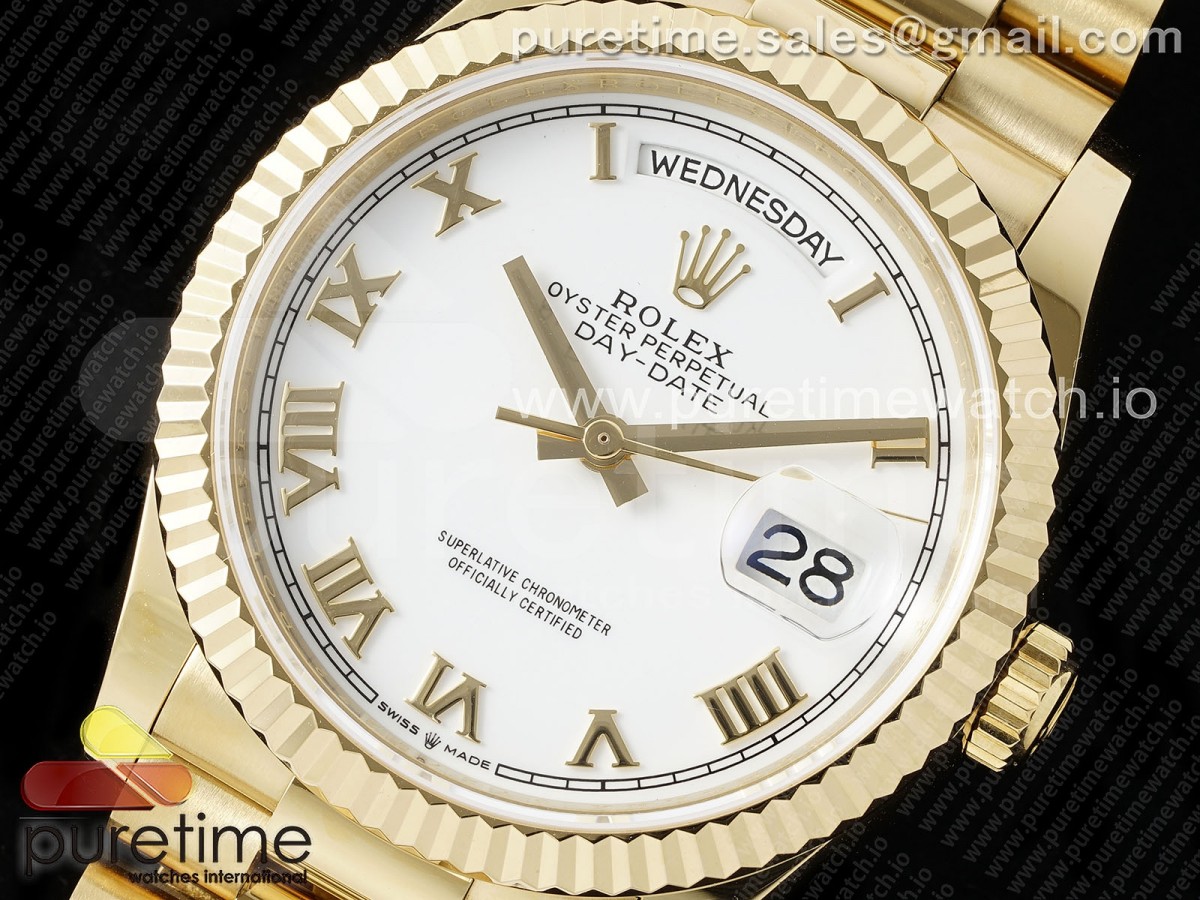 Day Date 36 YG TWSF White Roman Dial on YG Bracelet A2836